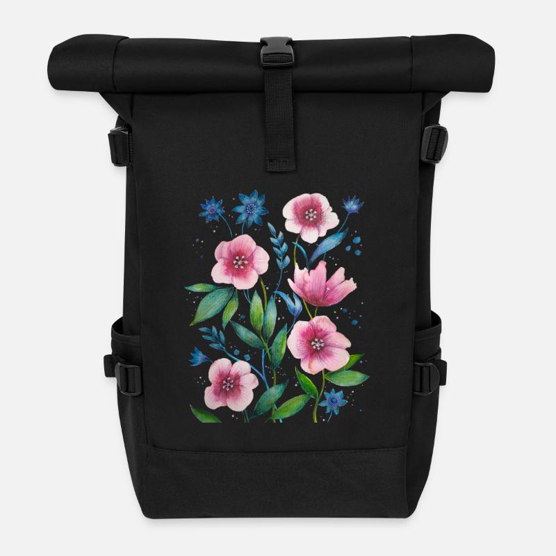 Blumen - Rolltop Rucksack - Schwarz