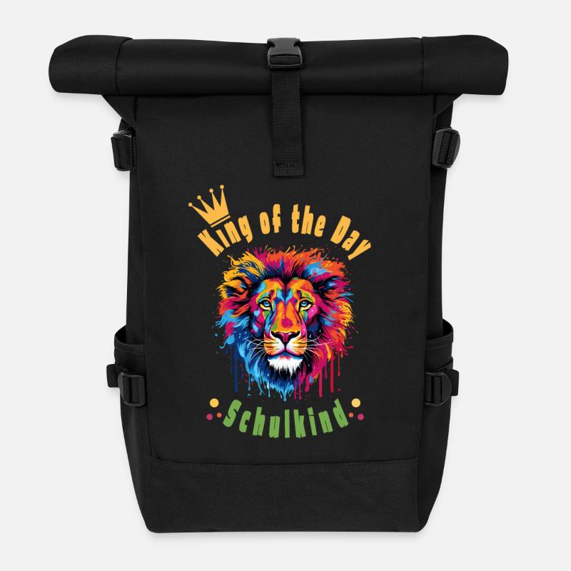Löwe - King of the Day - Schulkind - Einschulung - Rolltop Rucksack - Schwarz