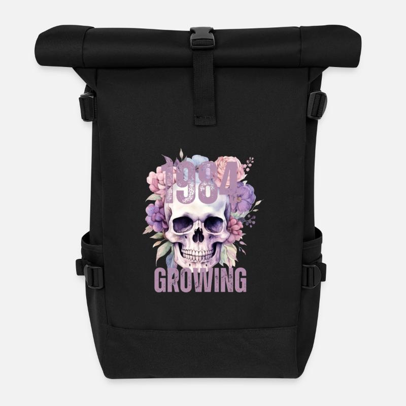 Blumenschädel 1984 - Rolltop Rucksack - Schwarz
