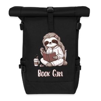 BOOK Girl Lustiges Faultier mit Bücher Frauen - Rolltop Rucksack - Schwarz - Vorne