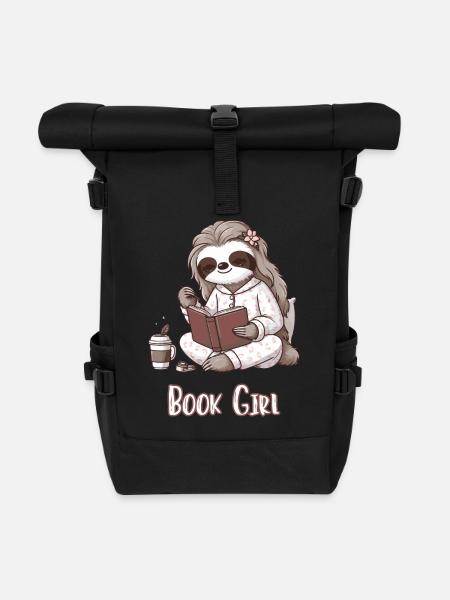 BOOK Girl Lustiges Faultier mit Bücher Frauen - Rolltop Rucksack - Schwarz