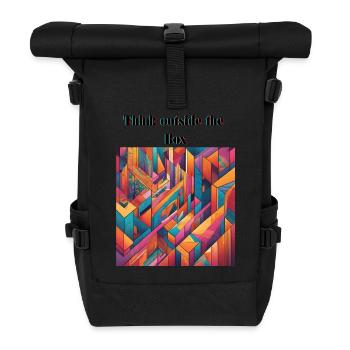 "Think outside the box" mit Geometrischem Muster - Rolltop Rucksack - Schwarz - Vorne