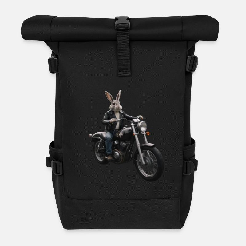 Biker Hase - Rolltop Rucksack - Schwarz