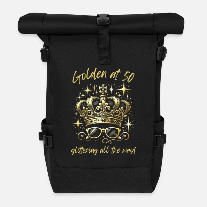 50. Geburtstag: Golden, glitzernd und fabelhaft - Rolltop Rucksack - Schwarz