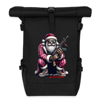 Weihnachtsmann in Russenhocke und lustigem Spruch - Rolltop Rucksack - Schwarz - Vorne