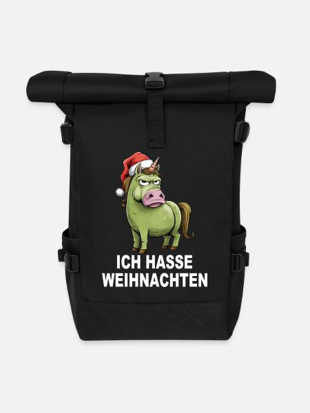 Weihnachtsmuffel Ich hasse Weihnachten Einhorn - Rolltop Rucksack - Schwarz