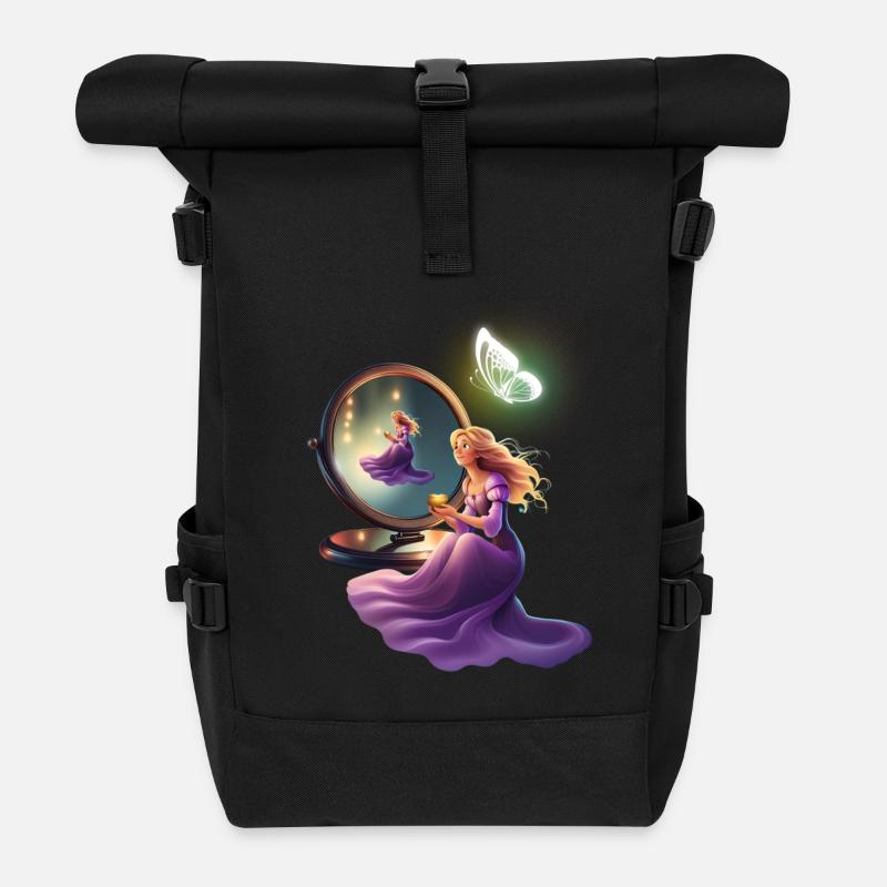 Prinzessin vor Spiegel - Rolltop Rucksack - Schwarz