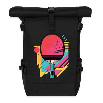 Retro Tischtennisschläger Farbiges Sport - Rolltop Rucksack - Schwarz - Vorne