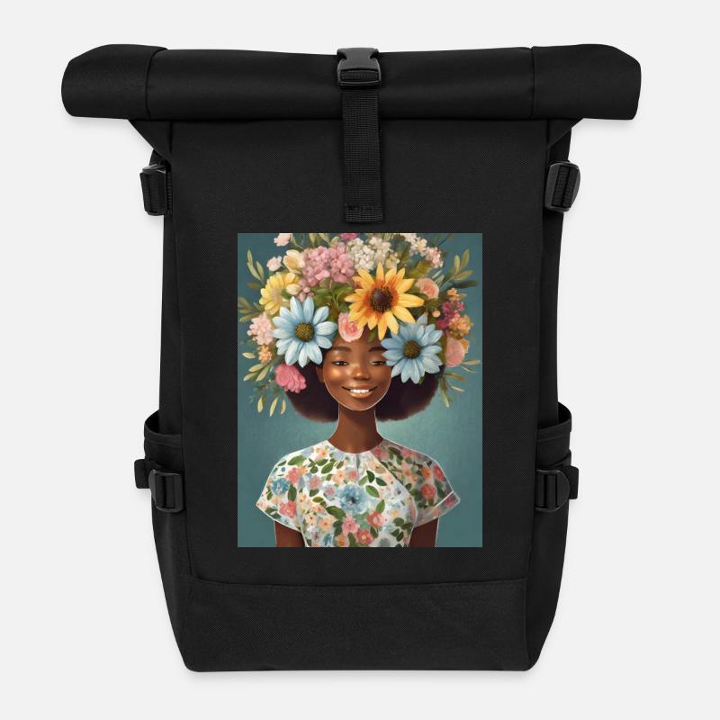 Blumenkrone 2 - Rolltop Rucksack - Schwarz