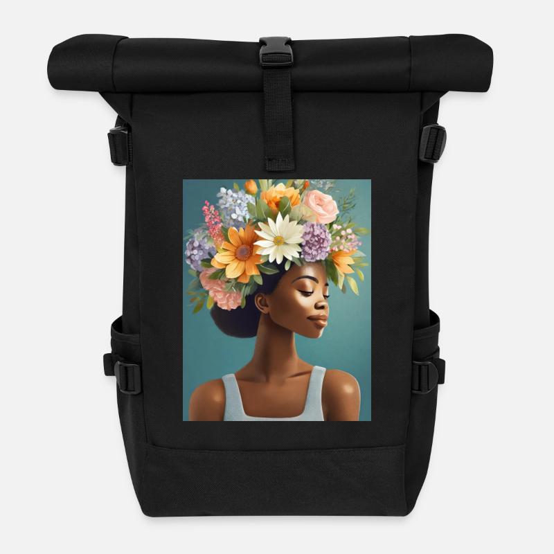 Blumenkrone 3 - Rolltop Rucksack - Schwarz