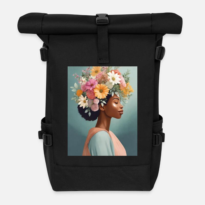 Blumenkrone 1 - Rolltop Rucksack - Schwarz