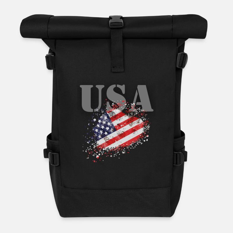 USA with flag - Roll Top Backpack - black