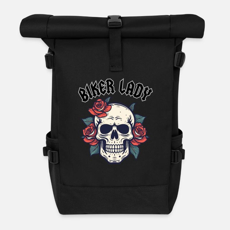 BIKER LADY WITH ROSE - Rolltop Rucksack - Schwarz
