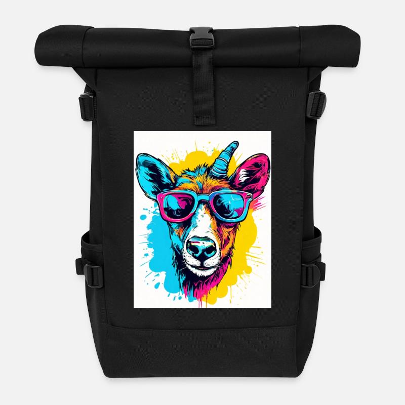 Portrait d’animal coloré - Sac à dos roll top - noir