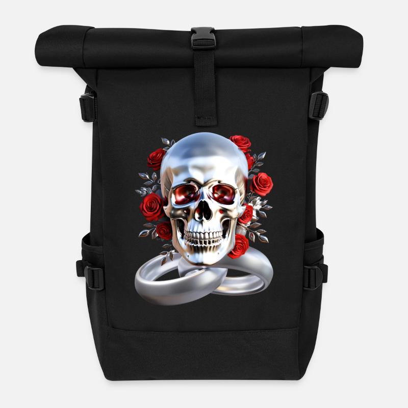 Skull with rings - Roll Top Backpack - black