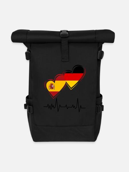 Spanien und Deutschland - Rolltop Rucksack - Schwarz
