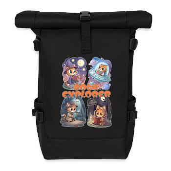 Book Explorer – Cute Cat Reading Adventure - Roll Top Backpack - black - Front