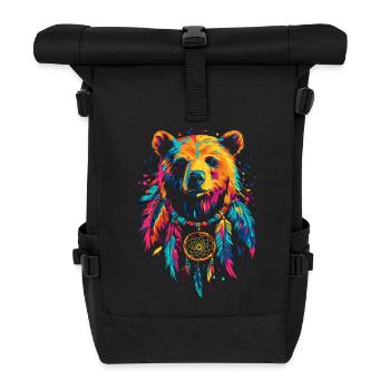 Bear with Dream Catcher - Roll Top Backpack - black - Front