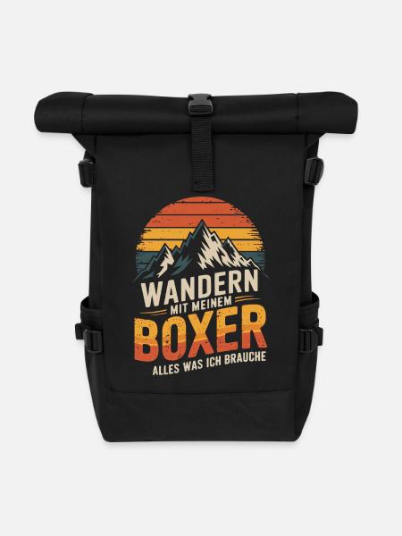 Wandern mit meinem deutschen Boxer - Rolltop Rucksack - Schwarz