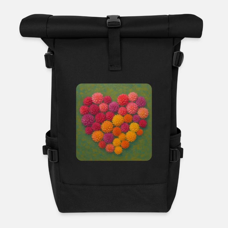 Herz aus Dahlien - Rolltop Rucksack - Schwarz