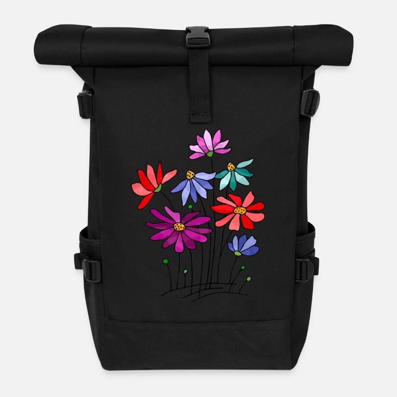 Blumen - Rolltop Rucksack - Schwarz