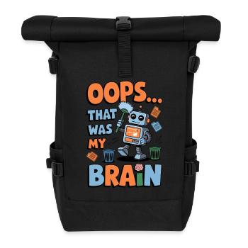 Lustiger Roboter Gehirn Fehler Retro Cartoon Design - Rolltop Rucksack - Schwarz - Vorne
