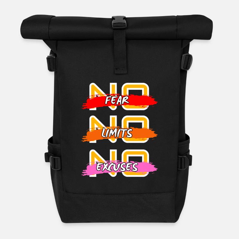 No fear no limits no excuses - Roll Top Backpack - black