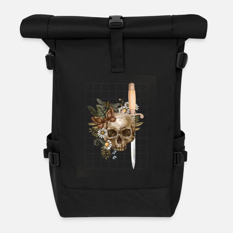 SkullRoses - Rolltop Rucksack - Schwarz