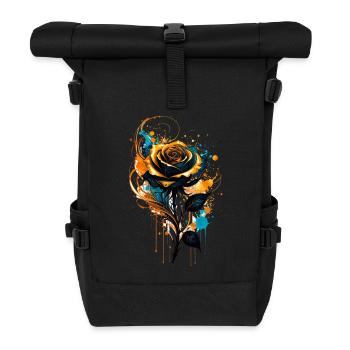 ink,gold,rose,illustration,painting,graffiti - Roll Top Backpack - black - Front