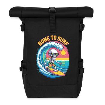 Bone to Surf – Retro Skeleton Rider - Roll Top Backpack - black - Front