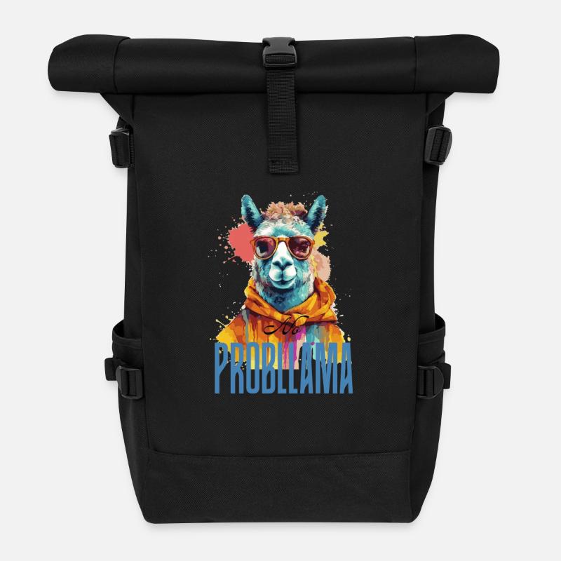 No Probllama Lama No Problem - Rolltop Rucksack - Schwarz