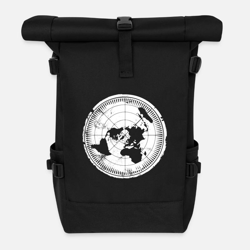 Flache Erde Karte - Flat Earth Map - Rolltop Rucksack - Schwarz