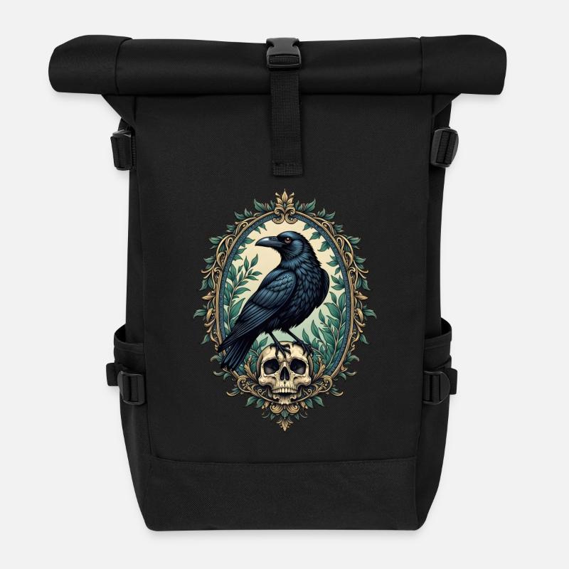 Rabe mit Totenkopf - Rolltop Rucksack - Schwarz