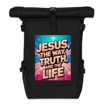 Jesus – Glänzendes Gold-Design - Rolltop Rucksack - Schwarz - Vorne