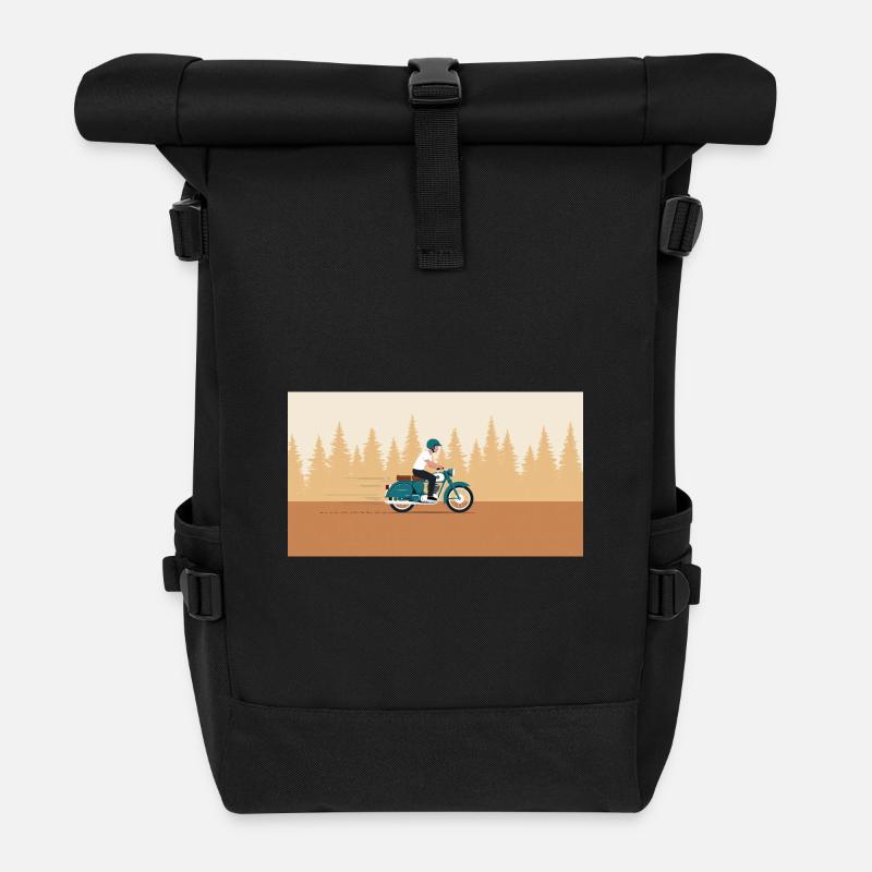 Waldfahrt im Retrolook - Rolltop Rucksack - Schwarz