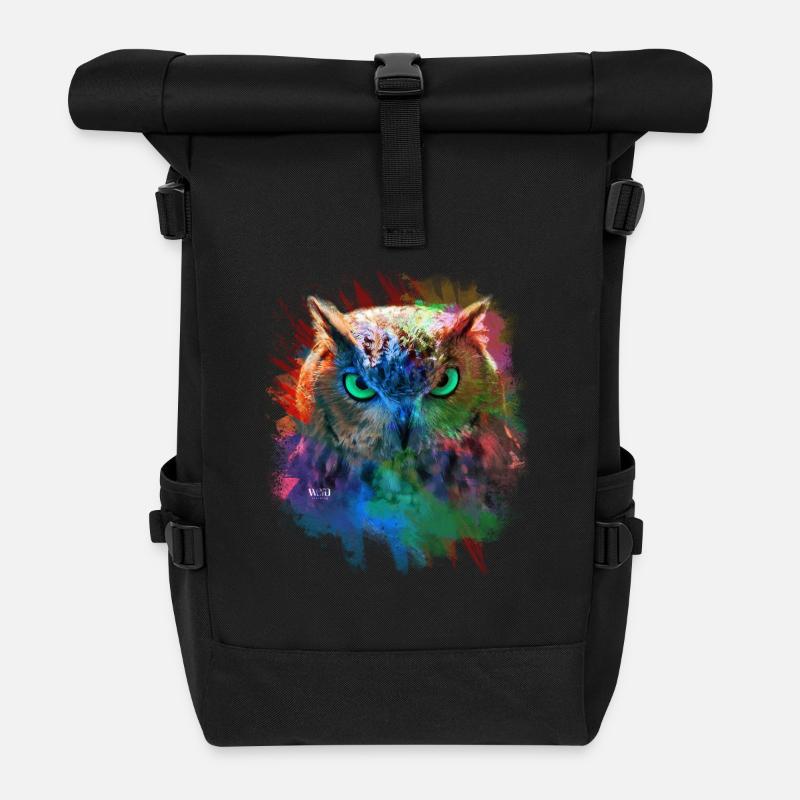 Hibou multi couleur - Sac à dos roll top - noir