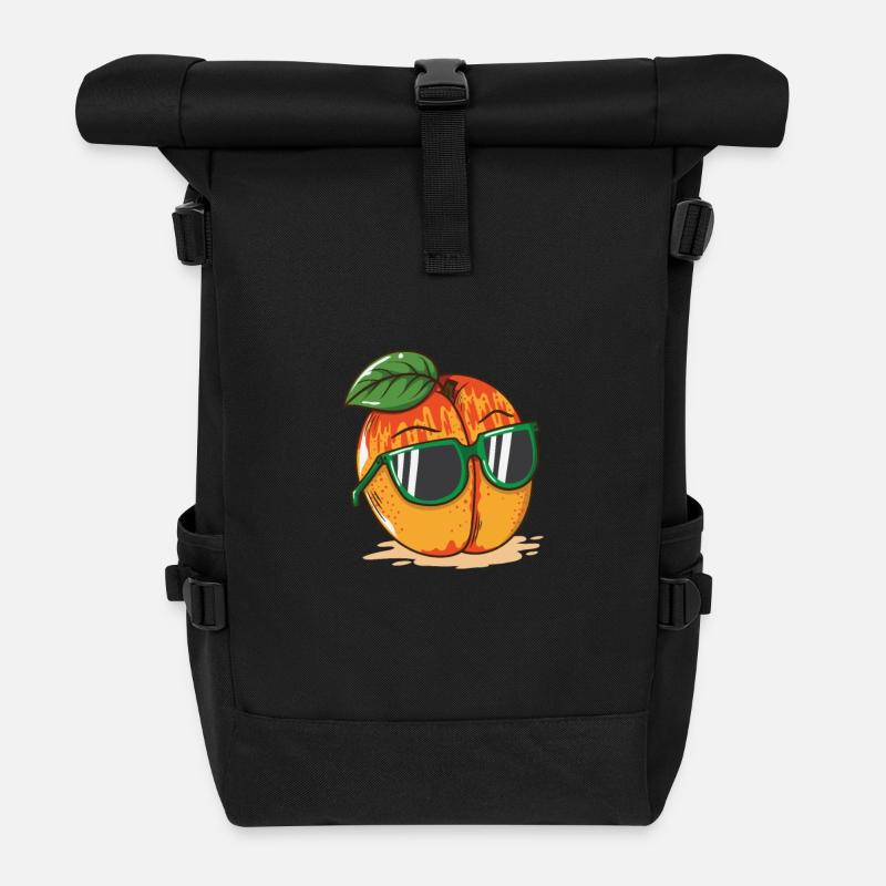 Pfirsich (Aprikose) mit Sonnenbrille - Rolltop Rucksack - Schwarz