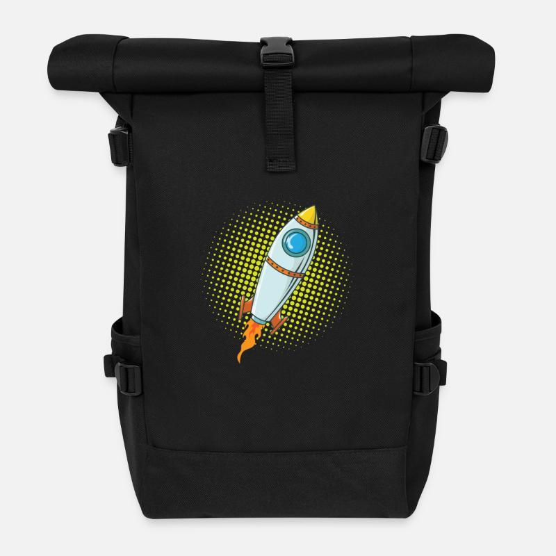 Mond Rakete Raumschiff Comic Flugkörper - Rolltop Rucksack - Schwarz
