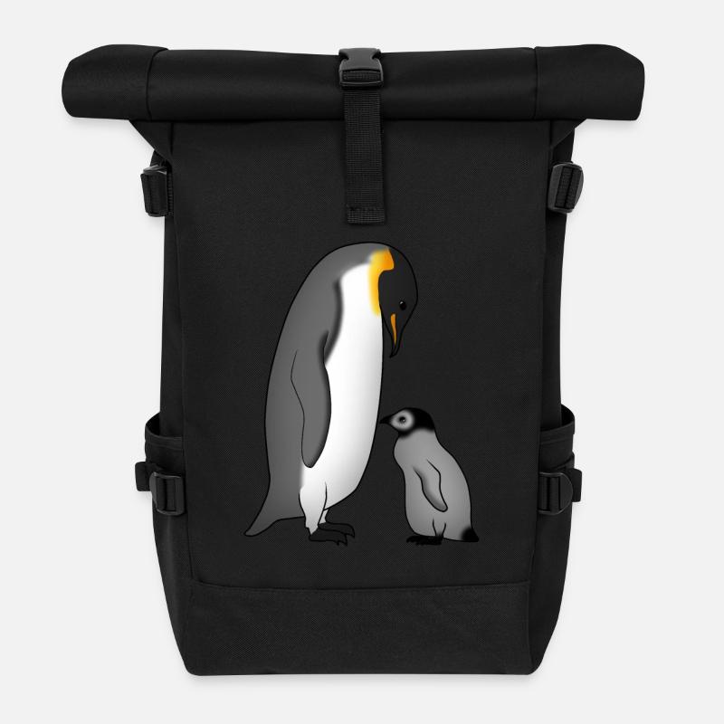 Kaiserpinguin mit Baby - Rolltop Rucksack - Schwarz