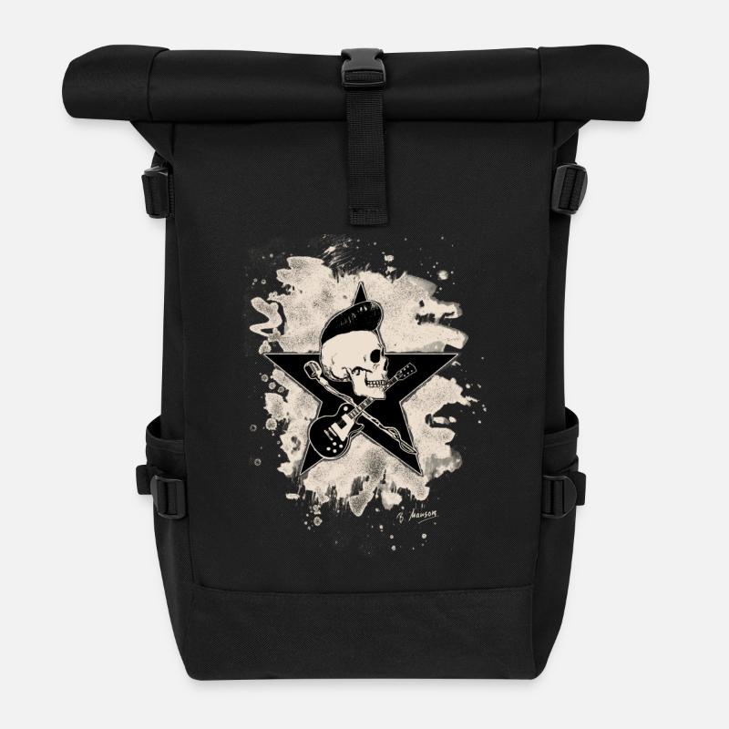 Rock-n-Roll Skull - bleached - Rolltop Rucksack - Schwarz
