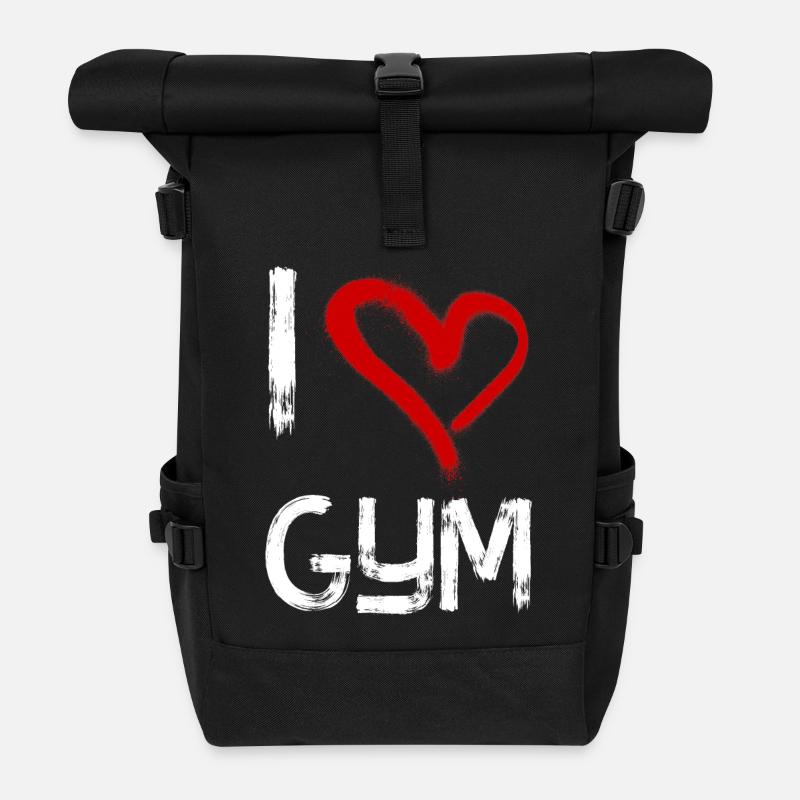 I love gym - Roll Top Backpack - black