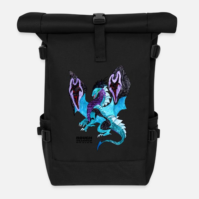 Dragon shirt, Dragon, hand-drawn, ROUGHDESIGN - Roll Top Backpack - black