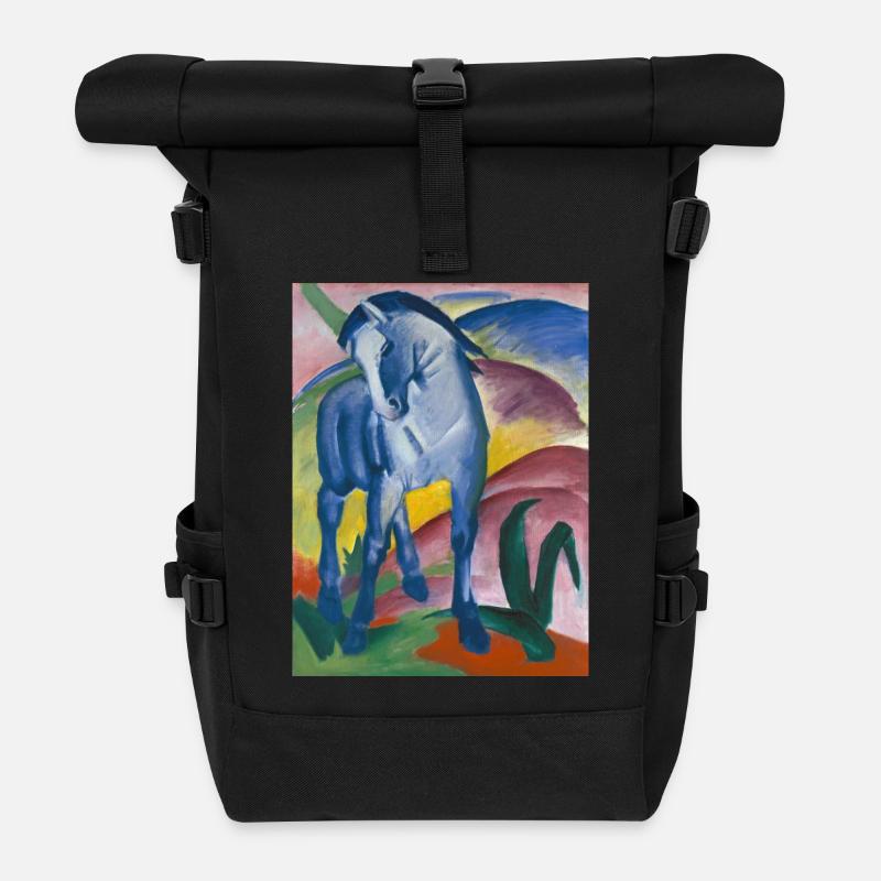 Franz Marc: Blaues Pferd I - Rolltop Rucksack - Schwarz
