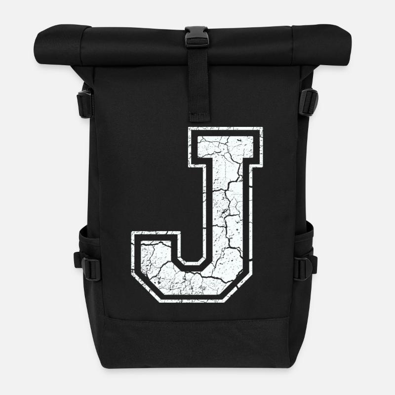 Buchstabe J in weiß im Vintage-Look - Rolltop Rucksack - Schwarz