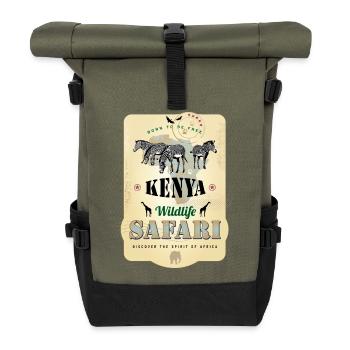 Zebras Wildlife Safari Kenya Afrika Abenteuer - Rolltop Rucksack - Olive/Schwarz - Vorne