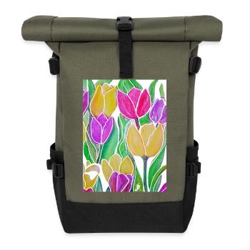 EG Fleurs I Tulipes I Flowers I Holland I vacances - Sac à dos roll top - olive/noir - Devant