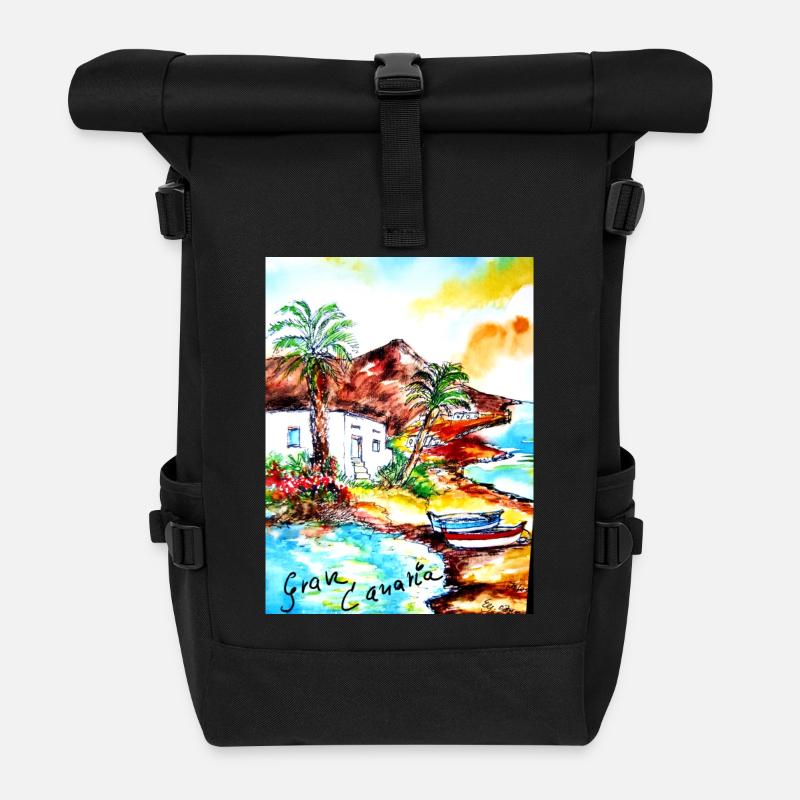 EG Urlaub I Gran Canaria I Insel I Geschenkidee - Rolltop Rucksack - Schwarz