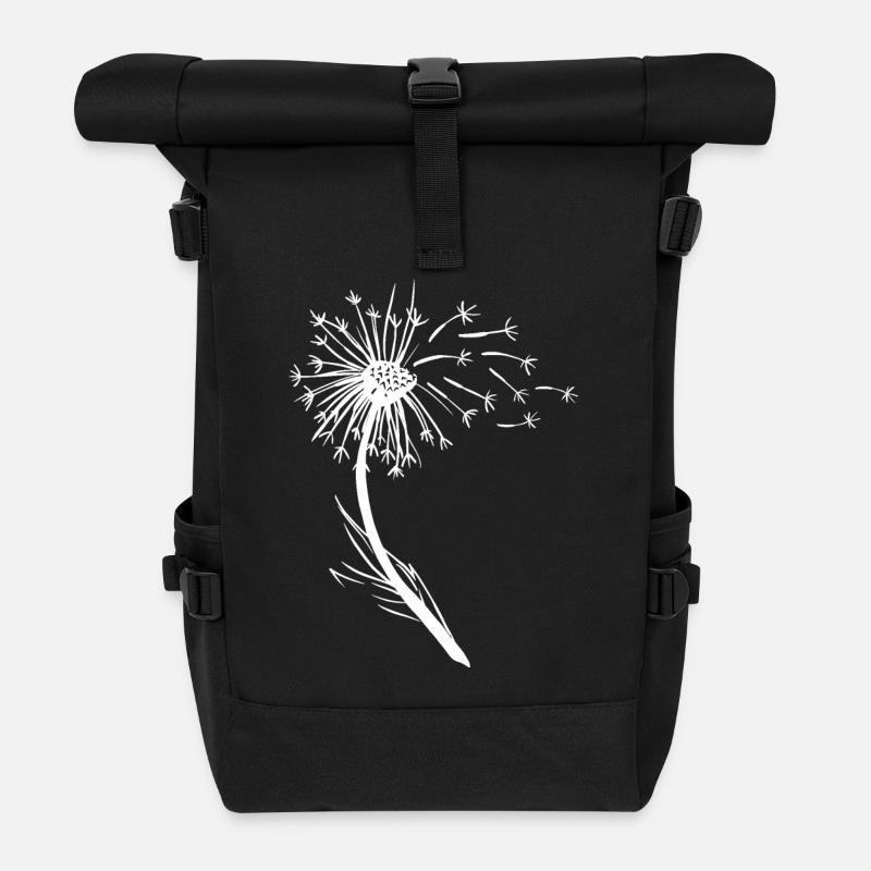 Minimalistische Blumendesign - Rolltop Rucksack - Schwarz
