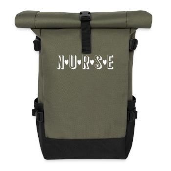 Caregiver Heart Motif Design - Roll Top Backpack - olive/black - Front