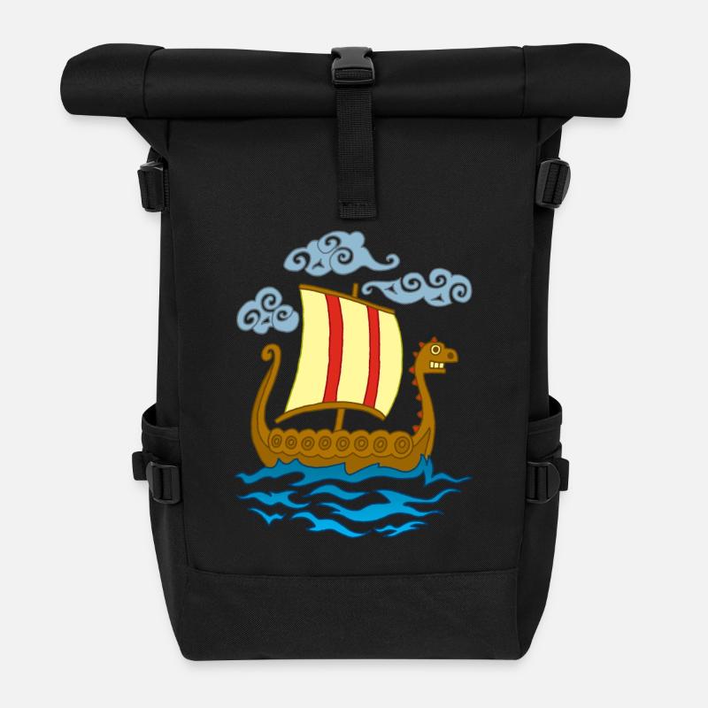 Lustiger Wikinger Drakkar - Rolltop Rucksack - Schwarz